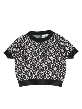 Divided H&M Black & Light Pink Monogram Short-Sleeve Knit Sweater